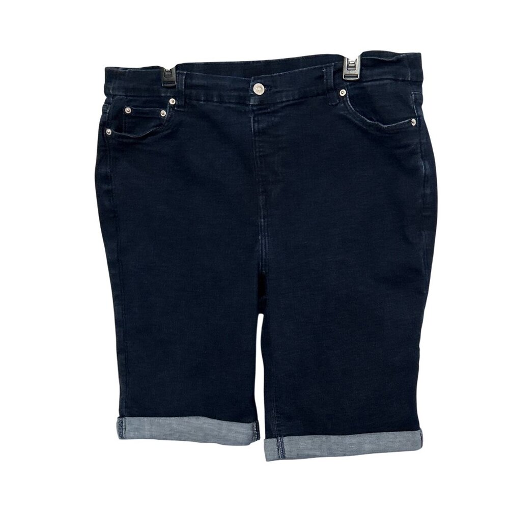 Denim & Co. Womens Plus Size 20W Dark Wash Bermuda Shorts With Cuffed Hem